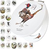 Fun Novelty Toilet Seat Soft Close, Easy Fit, Printed On 3 Surfaces with Bryn Parry Humorous Pheasant Shooting Season Art. A Great Gift Idea to Add A Touch of Fun to Any Shooting Enthusiats Bathroom.