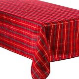 Celebright Christmas Tartan Tablecloth - Rectangular 52 x 90 inches (132 x 228 cm) - Ideal for 4-8 Dinner Place Settings - Scottish Tartan - Red, Green & Metallic Gold