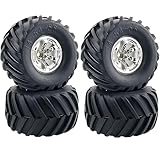 KINGCOO 4PCS RC Truck Tires 135MM Rubber Tyres and Plastic Wheel Rims Accessories for Monster Truck 1/10 RC car for HSP HPI Tamiya Kyosho Truggy (Silver)