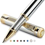 Scriveiner Silver Chrome Rollerball Pen - Stunning Luxury Pen, Real Gold Plating, Schmidt Ink Refill, Best Roller Ball Pen Gift Set for Men & Women, Professional, Executive Office, Nice, Fancy Pens