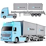 HERSITY Container Transporter Truck Toy 1:50 Scale, Friction Lorry Cars with Lights and Sounds Gifts for 3 4 5 6 Years Old Children Boys Girls