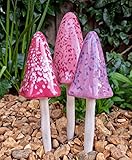 HH Home Hut Tinkling Ceramic Toadstools - Colourful Garden Ornaments, Mushrooms Plant Pot Set of 3 Outdoor Decor, Kids Gardening Set Fairy Garden Large Accessory (Pink, Red, Purple)