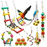 MQUPIN Bird Parrot Toys, 12 Pack - Hanging Swing, Climbing Toys, Shredding Perches, Ladders for Budgie, Cockatiel, Parakeet & Budgerigar