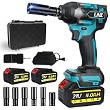 L1NXIXI 1/2 Cordless Impact Wrench, 1/2 Inch Impact Driver with Brushless Motor, 1000N.m, 3000RPM, Electric Impact Wrenches with Battery and Charger, 6 Sockets