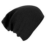 Beechfield - Black Slouch Beenie Hat - Unisex Winter Hat, Classic Knit and One Size Beenie Hat - B461 - Double Layer - 100% Soft Acrylic