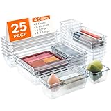 Lifewit 25pcs Drawer Organiser Set, Plastic Makeup Drawer Organiser, Clear Desk Drawer Dividers Tray for Cosmetic, Stationery and Gadgets, Draw Organizer for Dressing Table, Bathroom, Office, Bedroom