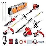 BU-KO 52cc Long Reach Multi Functional Garden Tool: Strimmer, Brush Cutter, Extendable Hedge Trimmer, Pruner Chainsaw, Grass Trimmer, 3x 75cm Extension Poles, Toolbag