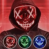 Jsdoin Halloween Masks, Scary LED Purge Mask, Light up Mask Cosplay, LED Rave Face Mask Costume 3 Lighting Modes, Halloween Face Masks for Men Women Kids (Red)