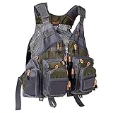 Bassdash Fishing Vest, Adjustable, Unisex-Adults, Army Green, One Size, Sleeveless, Zipper Closure, 18 Pockets, Water Resistant, Camouflage, Fishing, Outdoor Activities