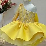 SLJYM Yellow Cute Tulle Flower Girls Ball Gown Princessone Shoulder Girls Glitz Pageant Clothing Dress