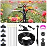 360° Adjustable Irrigation System Kit - Garden Watering System 5M/16.5FT with 5 Nozzles, Drip Irrigation Kit for Garden, Yard, Lawn, Greenhouse, Plants, 5/16 inch Hose
