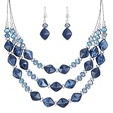 FULU AUTUMN Beaded Statement Choker Necklaces for Women Multilayered Chunky Bead Necklace Fashion Jewellery Mothers Day Gifts for Women(42-Blue1)