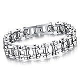 Cupimatch Motorcycle Biker Chain Bracelet Punk Rock Link Wristband for Men Cool Silver Stainless Steel 8.5" (Silver) for Fathers Day