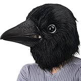 CreepyParty Black Crow Mask Raven Head Latex Realistic Animal Full Head Mask for Halloween Costume Party Carnival Cosplay