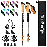TheFitLife Carbon Fibre Trekking Poles - Collapsible and Telescopic Walking Poles, 2-Pack, Ultra Light, Extendable, Best Walking Sticks for Traveling Camping Hiking Mountaineering (Orange)