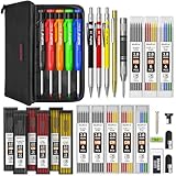 Nicpro 31 Pack Carpenter Pencil Set with Sharpener, Mechanical Carpenter Pencils with 128PCS Refills and Carbide Scribe Tool, Heavy Duty Construction Pencils for Architect Woodworking-With Canvas Case