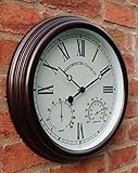 Westminster Outdoor Garden Wall Clock With Temperature And Humidity Roman Numerals - 38cm