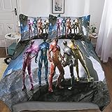 BSlocator Power Rangers Bedding Set 3D Print Power Rangers Duvet Cover Set Pillowcase with Hidden Zipper Closure 3 Pieces Microfiber Quilt Cover for Boys Girls Comforter CoverKing（220x240cm）