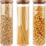 Danmu Art 1700ml 3pcs Glass Spaghetti Pasta Storage Container with Wooden Lids - Glass Jars Canisters - Food Storage Jars for Cereal Nuts 1700ml