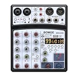 BOMGE Professional 4 Channel 99DSP DJ Audio Sound Mixer Interface Mixing Console Desktop Karaoke with MP3 Input, USB, Bluetooth Input, Stereo Recording, 48V Phantom Power (04D-Balck)