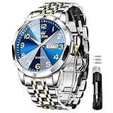 OLEVS Watches for Men Blue Stainless Steel Analog Quartz Diamond Business Luxury Dress Waterproof Luminous Date Casual Mens Wrist Watches