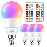 Mobri E14 LED Light Bulb,5W Colour Changing Light Bulb with Remote Control, Memory & Timing Function,40W Equivalent SES Small Edison Screw Golf Ball Bulb, RGB+Cool White (5700K), 4 Pack