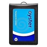 Hibate Genuine Leather Oyster Card Holder Bus Travel Pass Holders - Black