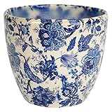 Ivyline Monza Ceramic Vintage Blue Planter 15.5Cm VBM1416, Cream/Pink/Blue