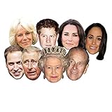 8 Pack Royal Family Queen King Charles III Queen Consort Camilla Phillip Kate William Harry Meghan King’s Coronation Supplies Celebrities Face Mask Hen and Stag Parties Fancy Dress