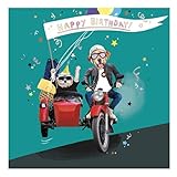 Paperlink Male Birthday Card - General Funny Card for Men - Party Dogs in Sidecar Motorbike with a Foil Finish - Eco-Friendly and Recyclable, 155 x 155mm