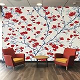 Red Poppy Wallpaper for Living Room, Branch Plants Vintage Floral Wall Mural for Bedroom 130x80 cm, Non-Woven Photo Wallpaper, Home Decor D&O26