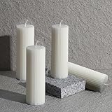 White Ribbed Pillar Candles 2x6'' Fluted Column Modern Home Décor Soy Wax Handmade (4 Packs, Natural White) Unscented, Aesthetic Decorative Textured Candle Set