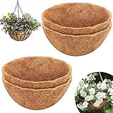 4pcs Round Coco Fiber Hanging Basket Liner - 10" Bowl Coconut Plant Liner for Garden Flower Pots in the Balcony or Garden