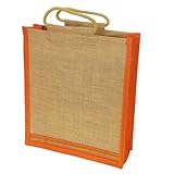 Grehom Gift Bag Large - Orange Zari; Beautiful Jute Bag with Embroidered Border; Made of eco-friendly Hessian