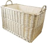 Arthur Cameron Wicker Log Basket with Lining and Handles | Large Sturdy Storage Basket perfect for Toys, blankets, hallway, garage, living room, bedroom or office (Sandstone, Medium)