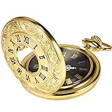 Hicarer Vintage Pocket Watch Steel Men Watch with Chain (Gold)