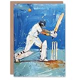 Artery8 Cricket Player Sport Batsman Wicket Painting For Him Man Good Luck Card