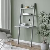URBNLIVING White Or Grey Ladder Desk 2 Shelf Wooden Bedroom Computer Table Work Office Unit (Gray)