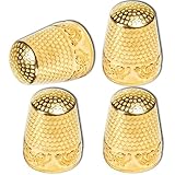 ZESION 4Pcs Sewing Thimbles, Metal Thimbles for Hand Sewing Finger Protector, Quilting Craft Accessories for Knitting Needlework DIY Tools, Gold