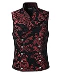 DarcChic Mens Tapestry Double-breasted Vest Waistcoat Gothic Aristocrat Steampunk Victorian - Red - XXL