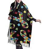 Oudrspo Scarf VelvaFleece Jigsaw Ribbons Autism Awareness Fleece Cozy Soft Fashion Winter Warm Large Scarf Long Shawl 77x27inch