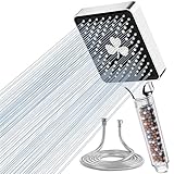 Magichome Filter Shower Head and Hose 1.5M, Square High-Pressure Shower Head with 6 Modes, Large Powerful Handheld Showerhead for Residual Chlorine Remove