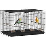 PawHut Bird Cage with Divider, Parrot Cage with 4 Wooden Perches, Slide Out Tray, 4 Feeders, for Budgie, Lovebird, Canary, Finches, 76 x 46 x 46cm, Black