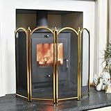 Dynasty Four Fold Polished Brass Fireguard Fire Screen – Classic Style Mesh Guard for Log Burners & Open Fires – Spark & Debris Protection