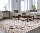 Lord of Rugs Traditional Classic Rug Modern Distressed Antique Medallion Floral Oriental Carpet for Living Room Bedroom Quality Rug Grey Silver X-Large 200x290 cm (6'7"x9'6")