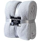 Adore Home Luxury King Size Fleece Blanket Teddy Bear Throws for Sofa Bed Luxury Soft Warm 200x240cm, Silver