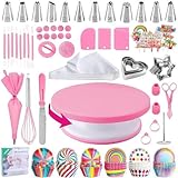 255 PCS Cake Decorating Kit, Cake Making Kit, Rotating Cake Turntable Cake Stand Icing Bag and Piping Nozzle Set for Beginners