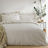 furn. Yard Hebden Mélange Stripe Cotton Duvet Set – Ultra Soft Reversible Striped Bedding (Natural – King)