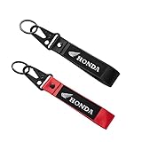 Honda Motorcycle Keychain, Heavy Duty Fabric Key Chain with Detachable Hook, Black and Red, 2-Pack