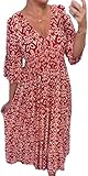 GuyAna V-Neck Floral Dress,Women's Plus-Size Super Fairy V-Neck Floral Dress Beach Holiday Beach Skirt Long Skirt (red,3XL)